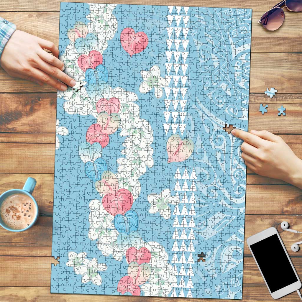 Blue Hawaii Anthurium Plumeria Lei Puzzle