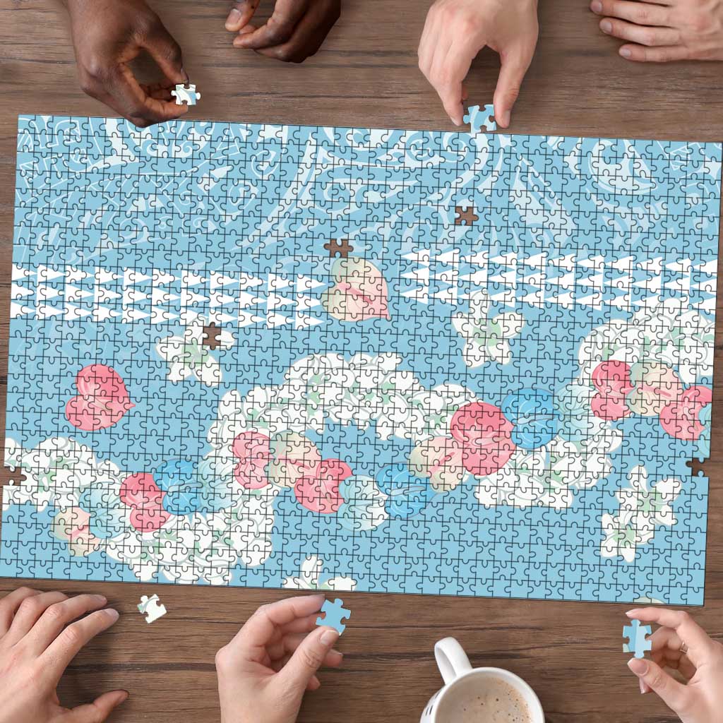 Blue Hawaii Anthurium Plumeria Lei Puzzle