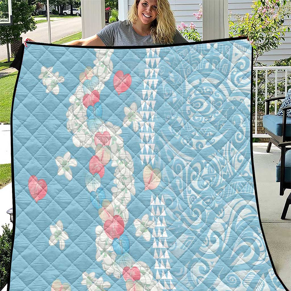 Blue Hawaii Anthurium Plumeria Lei Quilt LT9 Blue - Polynesian Pride