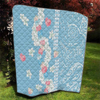 Blue Hawaii Anthurium Plumeria Lei Quilt