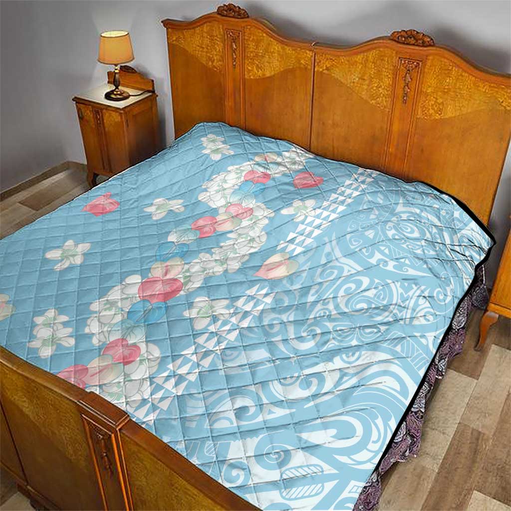 Blue Hawaii Anthurium Plumeria Lei Quilt
