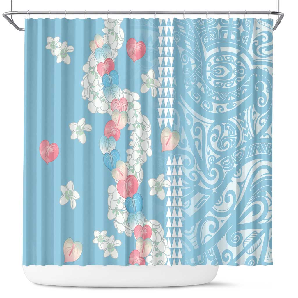 Blue Hawaii Anthurium Plumeria Lei Shower Curtain LT9 Blue - Polynesian Pride