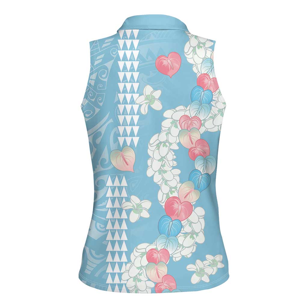 Blue Hawaii Anthurium Plumeria Lei Women Sleeveless Polo Shirt