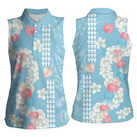 Blue Hawaii Anthurium Plumeria Lei Women Sleeveless Polo Shirt