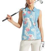 Blue Hawaii Anthurium Plumeria Lei Women Sleeveless Polo Shirt