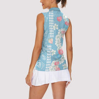 Blue Hawaii Anthurium Plumeria Lei Women Sleeveless Polo Shirt