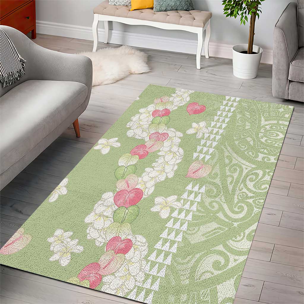 Leaf Green Hawaii Anthurium Plumeria Lei Area Rug LT9 - Polynesian Pride