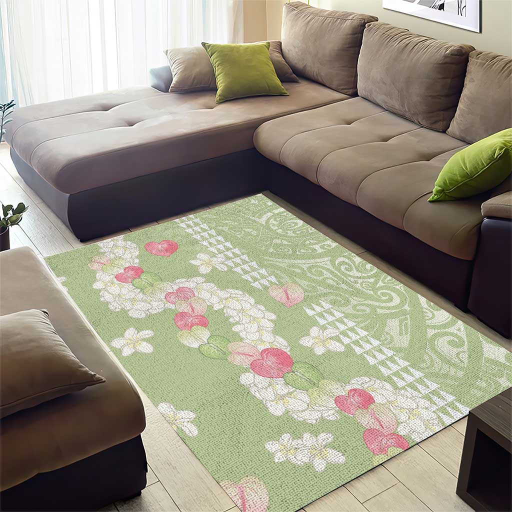 Leaf Green Hawaii Anthurium Plumeria Lei Area Rug LT9 - Polynesian Pride