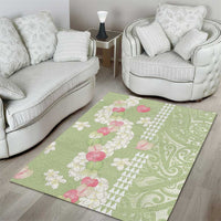 Leaf Green Hawaii Anthurium Plumeria Lei Area Rug LT9 - Polynesian Pride