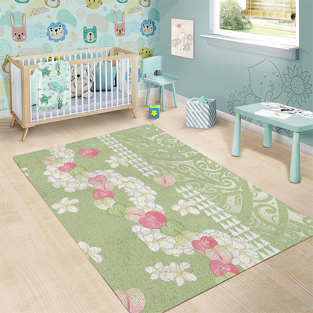 Leaf Green Hawaii Anthurium Plumeria Lei Area Rug LT9 - Polynesian Pride