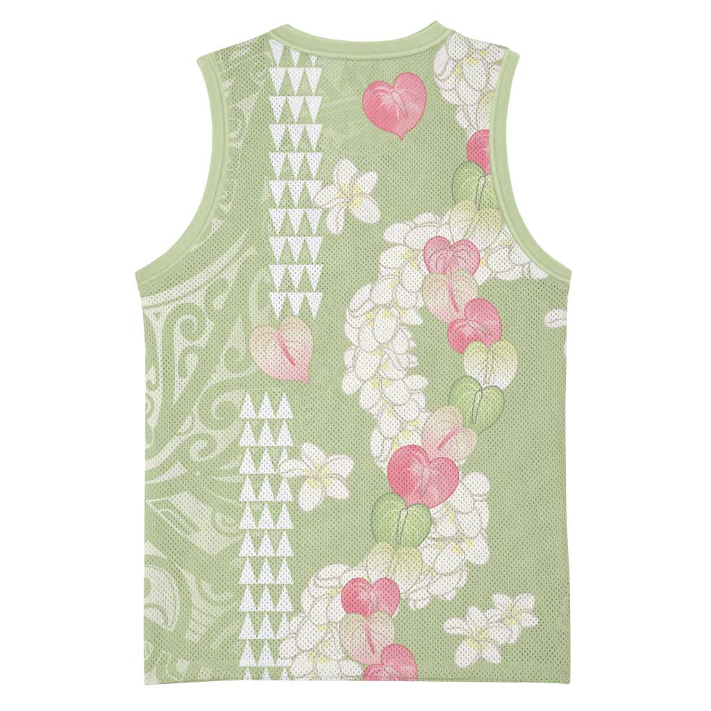 Leaf Green Hawaii Anthurium Plumeria Lei Basketball Jersey LT9 - Polynesian Pride