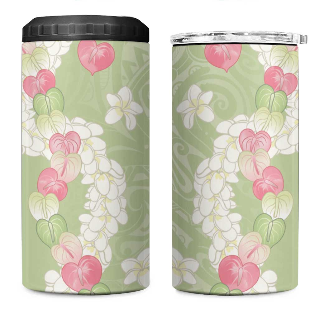 Leaf Green Hawaii Anthurium Plumeria Lei 4 in 1 Can Cooler Tumbler LT9 One Size: 16 oz Green - Polynesian Pride
