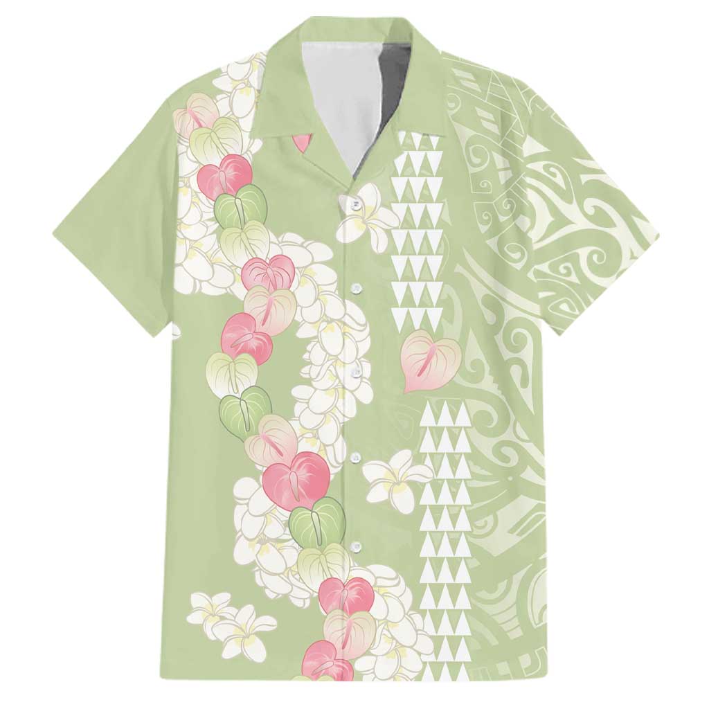 Leaf Green Hawaii Anthurium Plumeria Lei Family Matching Mermaid Dress and Hawaiian Shirt LT9 Dad's Shirt - Short Sleeve Green - Polynesian Pride