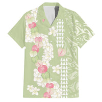 Leaf Green Hawaii Anthurium Plumeria Lei Family Matching Off Shoulder Maxi Dress and Hawaiian Shirt LT9 Dad's Shirt - Short Sleeve Green - Polynesian Pride
