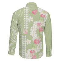 Leaf Green Hawaii Anthurium Plumeria Lei Family Matching Off Shoulder Maxi Dress and Hawaiian Shirt LT9 - Polynesian Pride