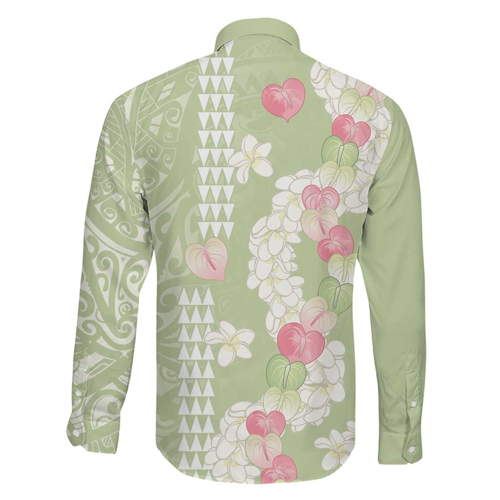 Leaf Green Hawaii Anthurium Plumeria Lei Family Matching Off Shoulder Short Dress and Hawaiian Shirt LT9 - Polynesian Pride