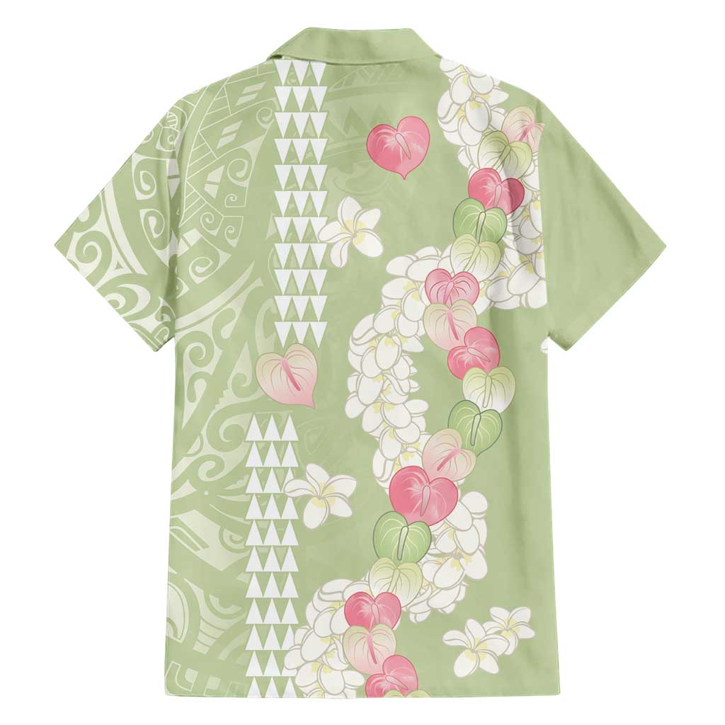 Leaf Green Hawaii Anthurium Plumeria Lei Family Matching Short Sleeve Bodycon Dress and Hawaiian Shirt LT9 - Polynesian Pride