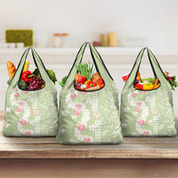 Leaf Green Hawaii Anthurium Plumeria Lei Grocery Bag LT9 3-pack One Size Green - Polynesian Pride