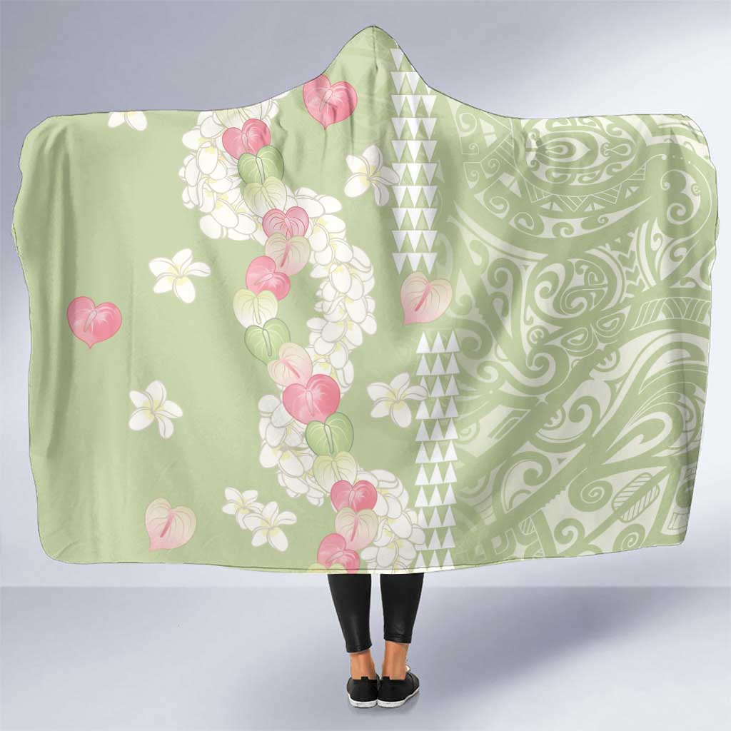 Leaf Green Hawaii Anthurium Plumeria Lei Hooded Blanket LT9 One Size Green - Polynesian Pride