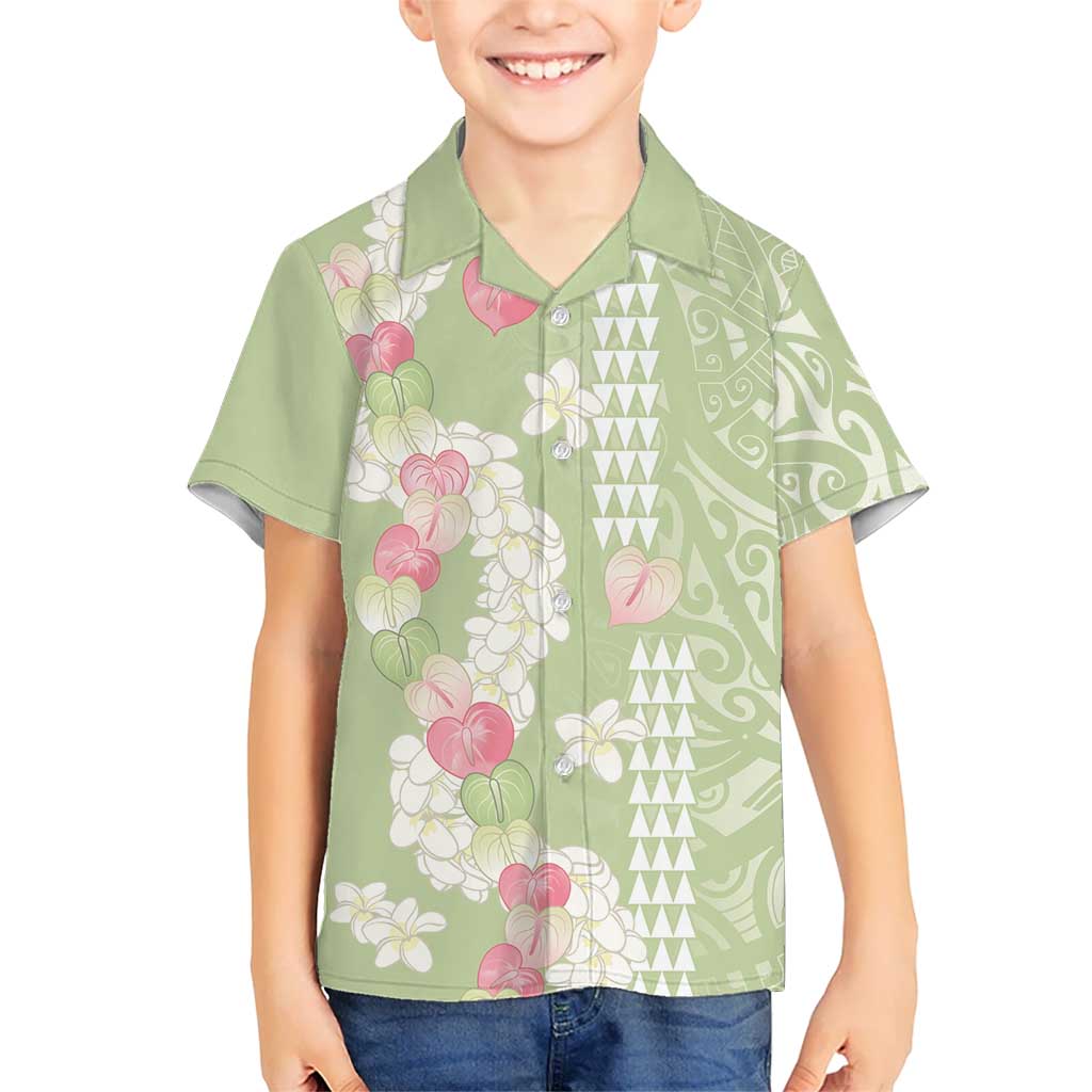 Leaf Green Hawaii Anthurium Plumeria Lei Kid Hawaiian Shirt