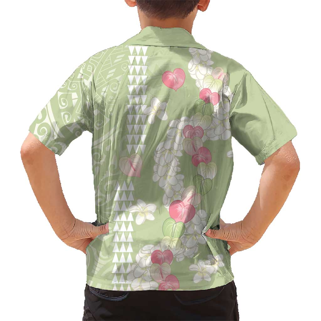 Leaf Green Hawaii Anthurium Plumeria Lei Kid Hawaiian Shirt LT9 - Polynesian Pride