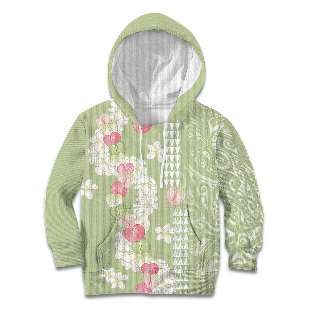 Leaf Green Hawaii Anthurium Plumeria Lei Kid Hoodie