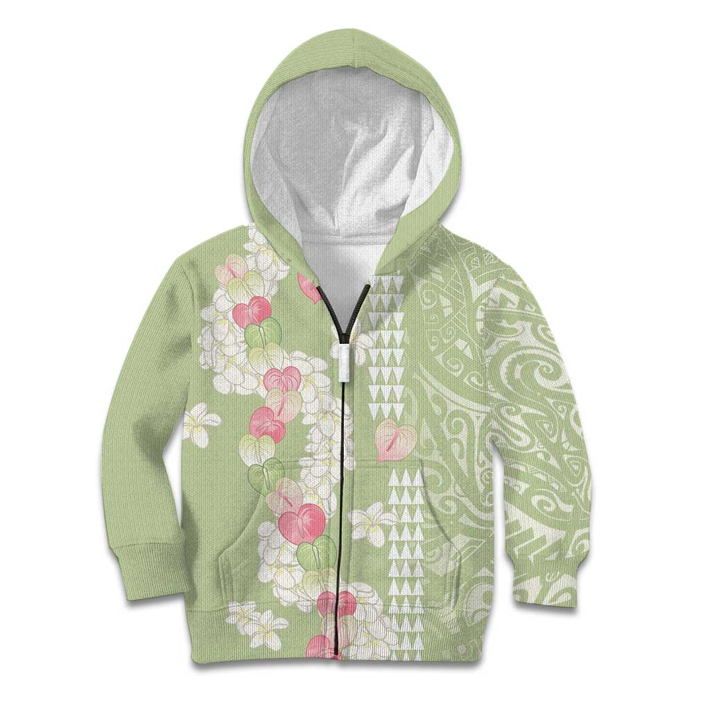 Leaf Green Hawaii Anthurium Plumeria Lei Kid Hoodie