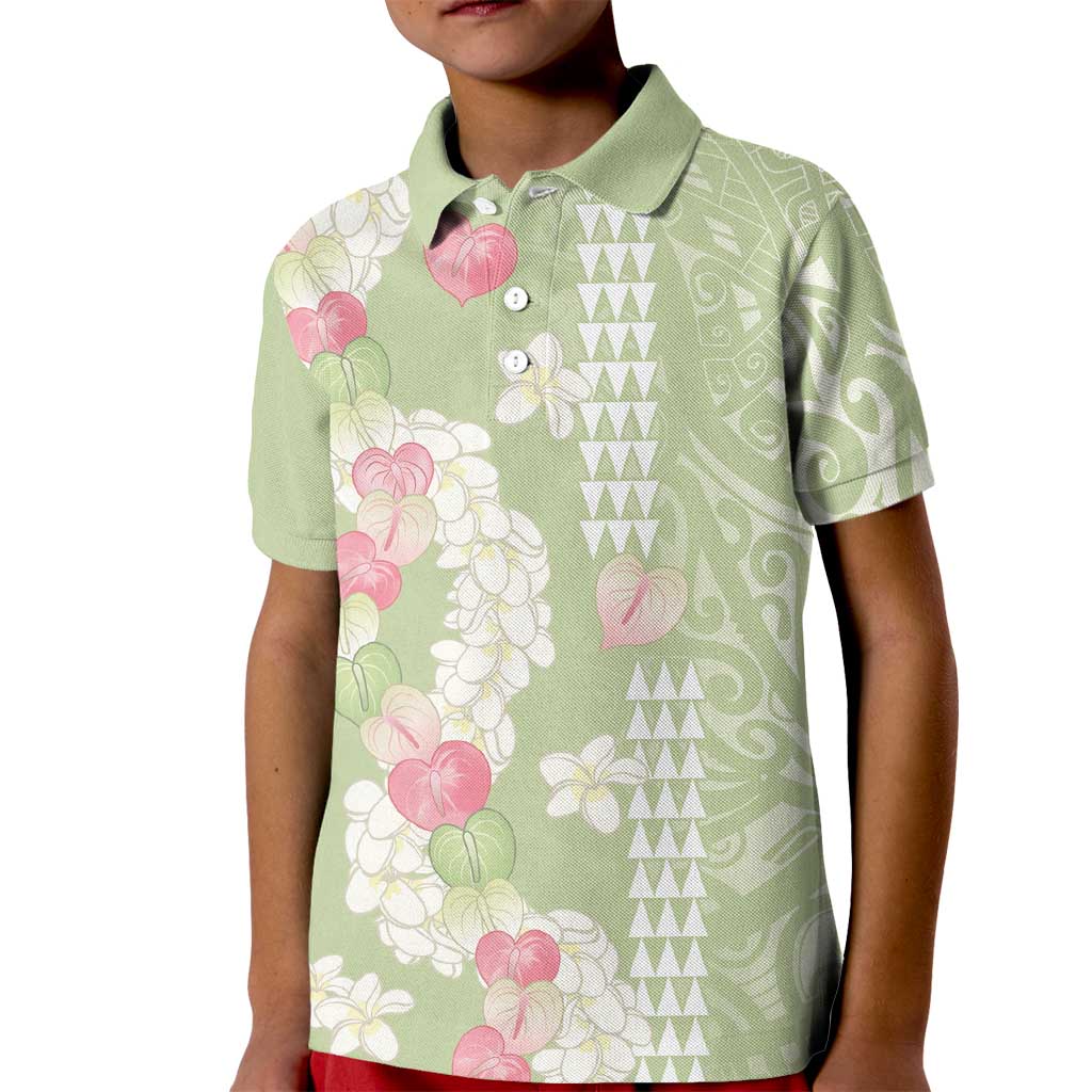 Leaf Green Hawaii Anthurium Plumeria Lei Kid Polo Shirt