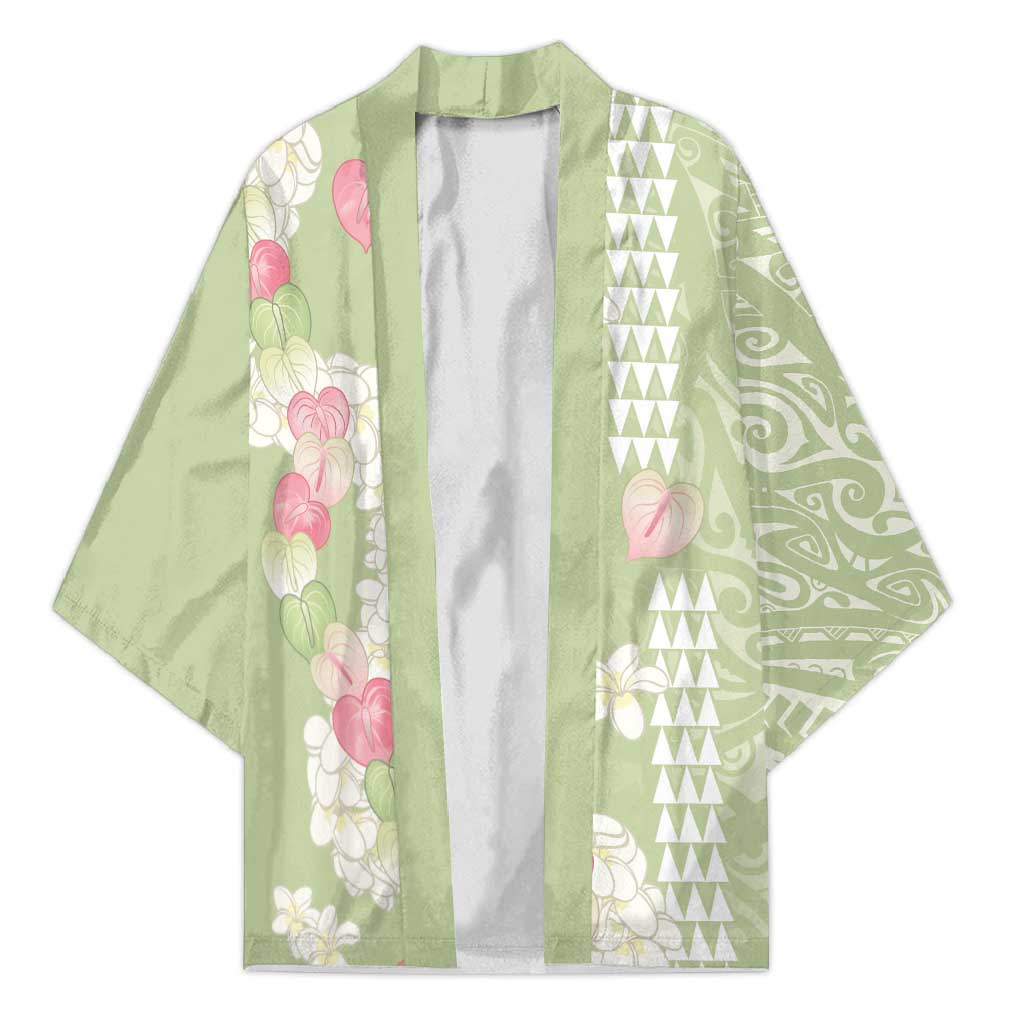 Leaf Green Hawaii Anthurium Plumeria Lei Kimono LT9 Unisex Green - Polynesian Pride