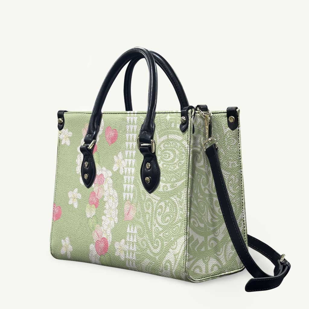 Leaf Green Hawaii Anthurium Plumeria Lei Leather Bag LT9 Green - Polynesian Pride