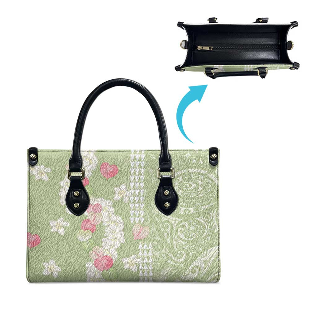 Leaf Green Hawaii Anthurium Plumeria Lei Leather Bag LT9 - Polynesian Pride