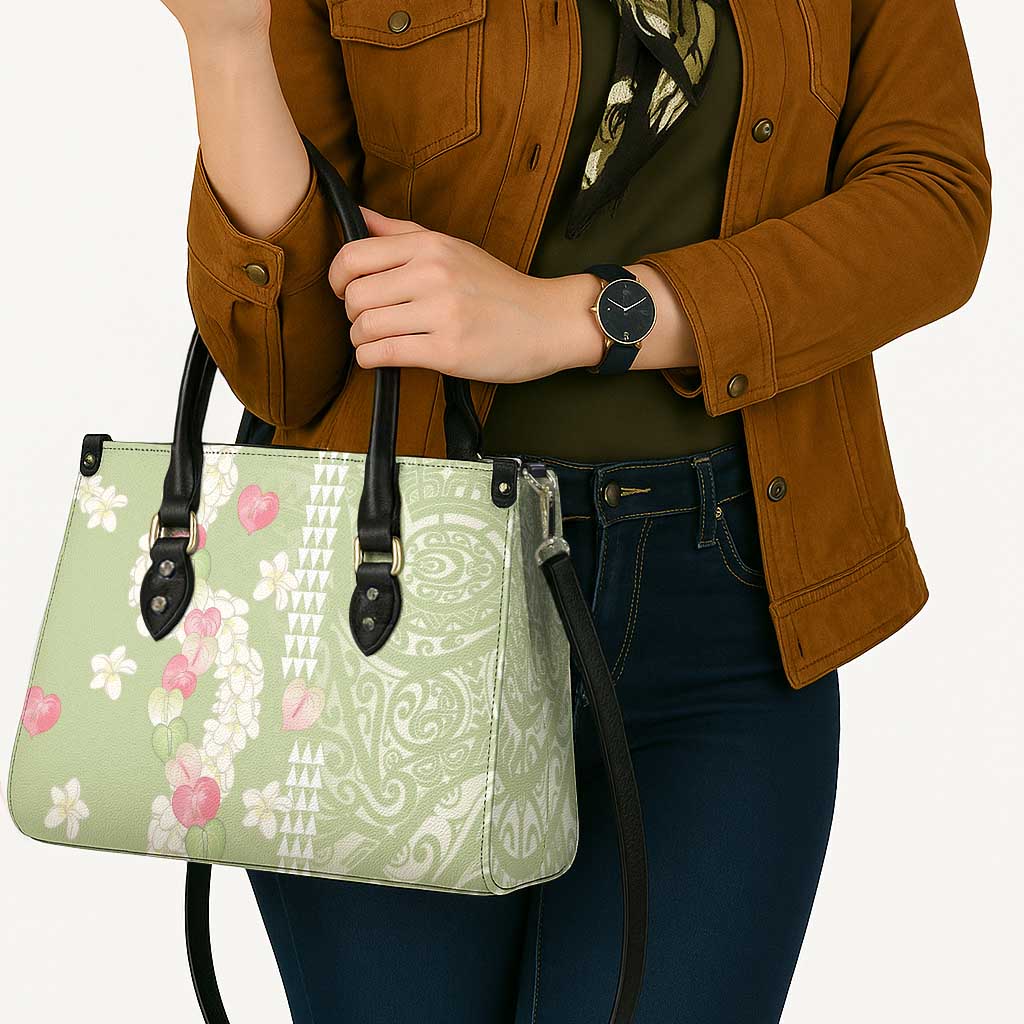 Leaf Green Hawaii Anthurium Plumeria Lei Leather Bag LT9 - Polynesian Pride