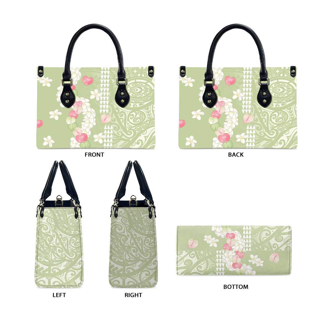 Leaf Green Hawaii Anthurium Plumeria Lei Leather Bag LT9 - Polynesian Pride