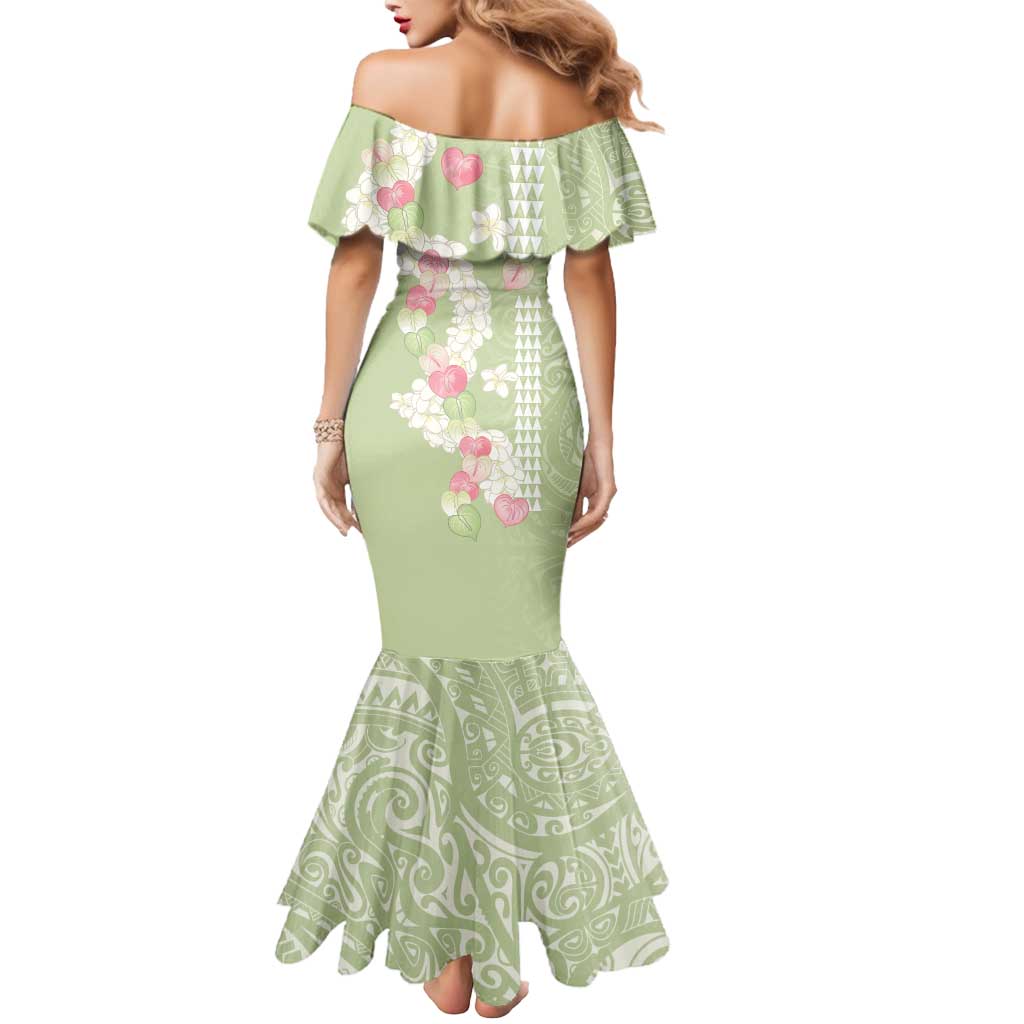 Leaf Green Hawaii Anthurium Plumeria Lei Mermaid Dress LT9 - Polynesian Pride