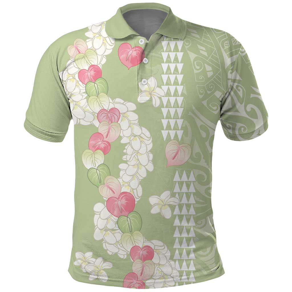 Leaf Green Hawaii Anthurium Plumeria Lei Polo Shirt LT9 Green - Polynesian Pride