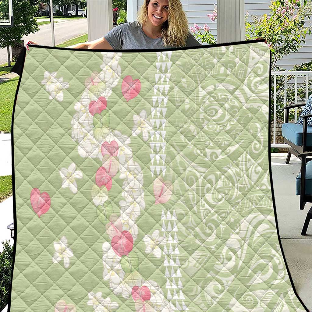 Leaf Green Hawaii Anthurium Plumeria Lei Quilt