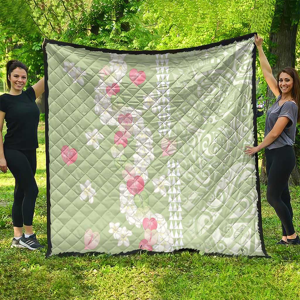 Leaf Green Hawaii Anthurium Plumeria Lei Quilt