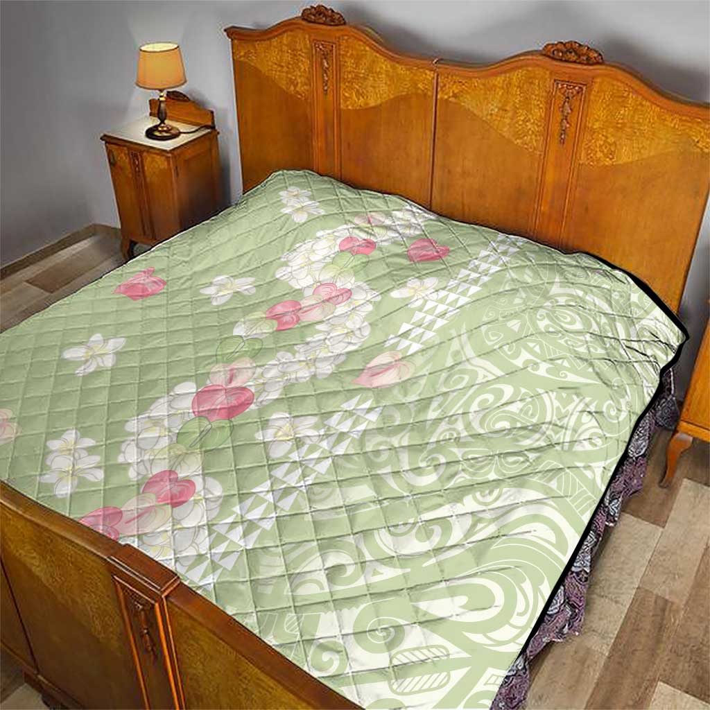 Leaf Green Hawaii Anthurium Plumeria Lei Quilt