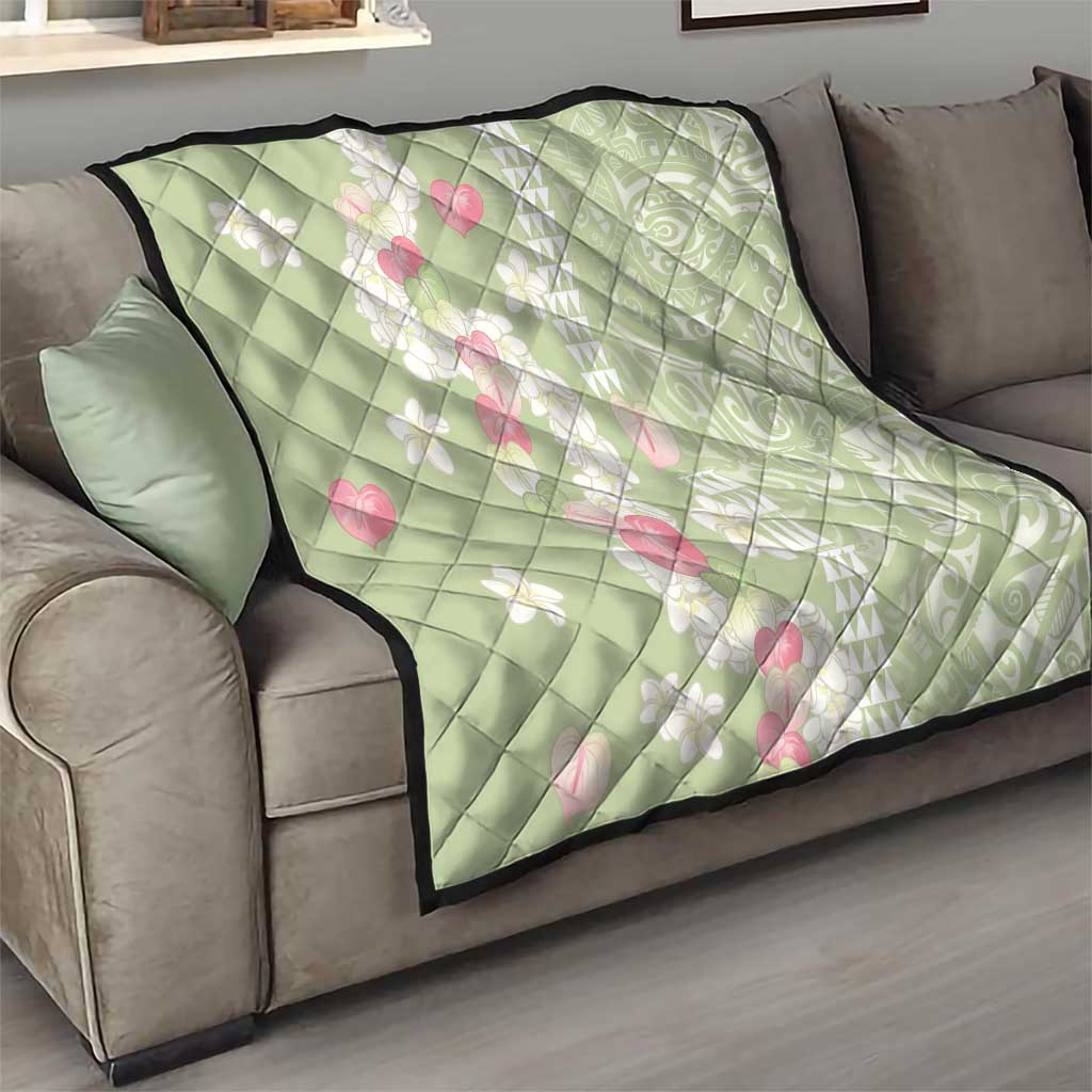 Leaf Green Hawaii Anthurium Plumeria Lei Quilt