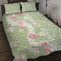 Leaf Green Hawaii Anthurium Plumeria Lei Quilt Bed Set LT9 Green - Polynesian Pride