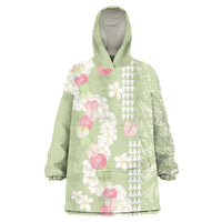 Leaf Green Hawaii Anthurium Plumeria Lei Wearable Blanket Hoodie LT9 One Size Green - Polynesian Pride