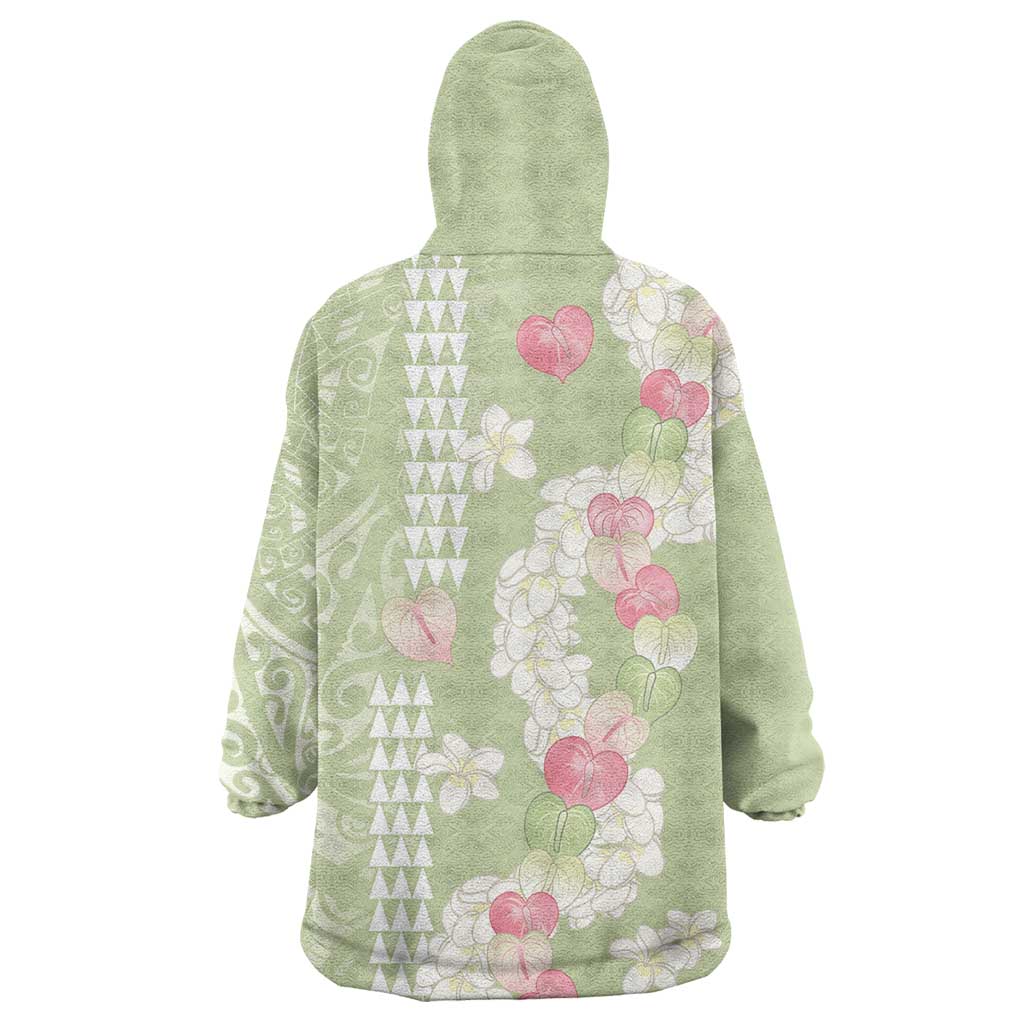 Leaf Green Hawaii Anthurium Plumeria Lei Wearable Blanket Hoodie LT9 - Polynesian Pride