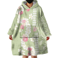 Leaf Green Hawaii Anthurium Plumeria Lei Wearable Blanket Hoodie LT9 - Polynesian Pride