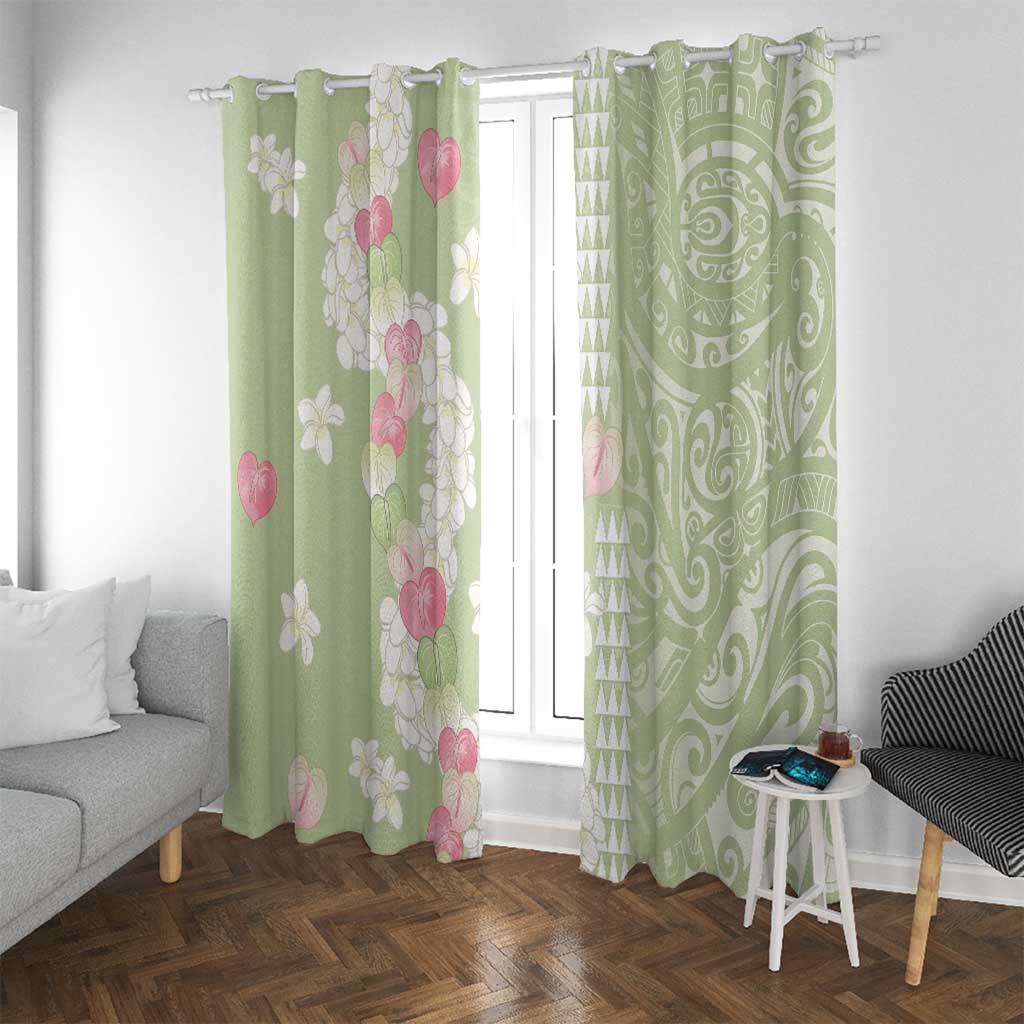 Leaf Green Hawaii Anthurium Plumeria Lei Window Curtain LT9 With Grommets Green - Polynesian Pride