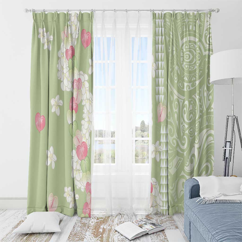 Leaf Green Hawaii Anthurium Plumeria Lei Window Curtain LT9 - Polynesian Pride