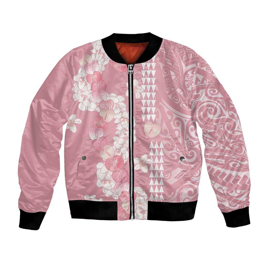 Soft Pink Hawaii Anthurium Plumeria Lei Bomber Jacket LT9 Unisex Pink - Polynesian Pride
