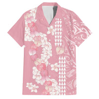 Soft Pink Hawaii Anthurium Plumeria Lei Family Matching Short Sleeve Bodycon Dress and Hawaiian Shirt LT9 Dad's Shirt - Short Sleeve Pink - Polynesian Pride