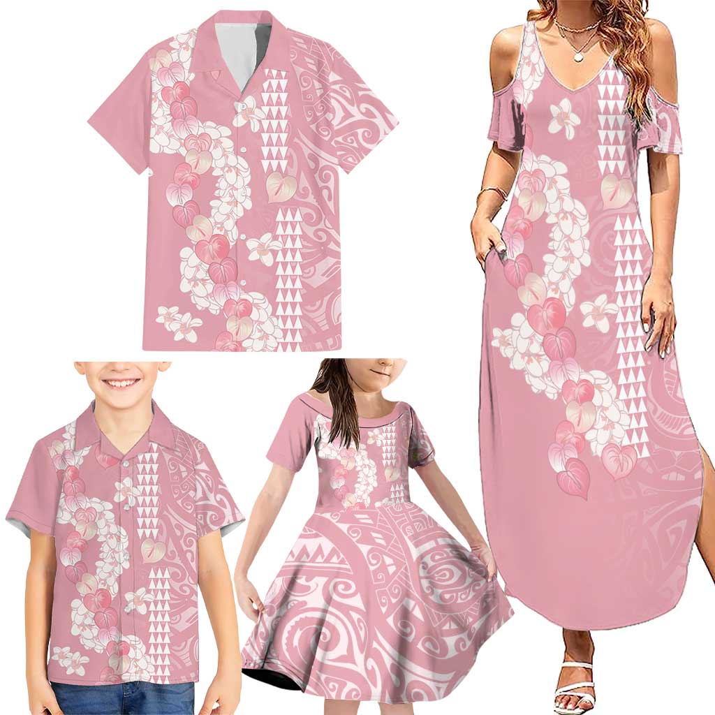 Soft Pink Hawaii Anthurium Plumeria Lei Family Matching Summer Maxi Dress and Hawaiian Shirt LT9 - Polynesian Pride