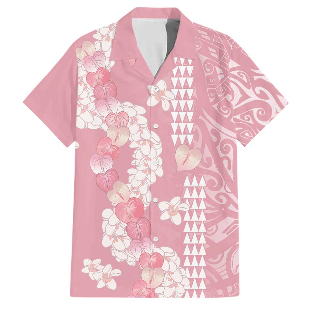 Soft Pink Hawaii Anthurium Plumeria Lei Family Matching Tank Maxi Dress and Hawaiian Shirt LT9 Dad's Shirt - Short Sleeve Pink - Polynesian Pride