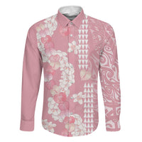 Soft Pink Hawaii Anthurium Plumeria Lei Family Matching Tank Maxi Dress and Hawaiian Shirt LT9 Dad's Shirt - Long Sleeve Pink - Polynesian Pride